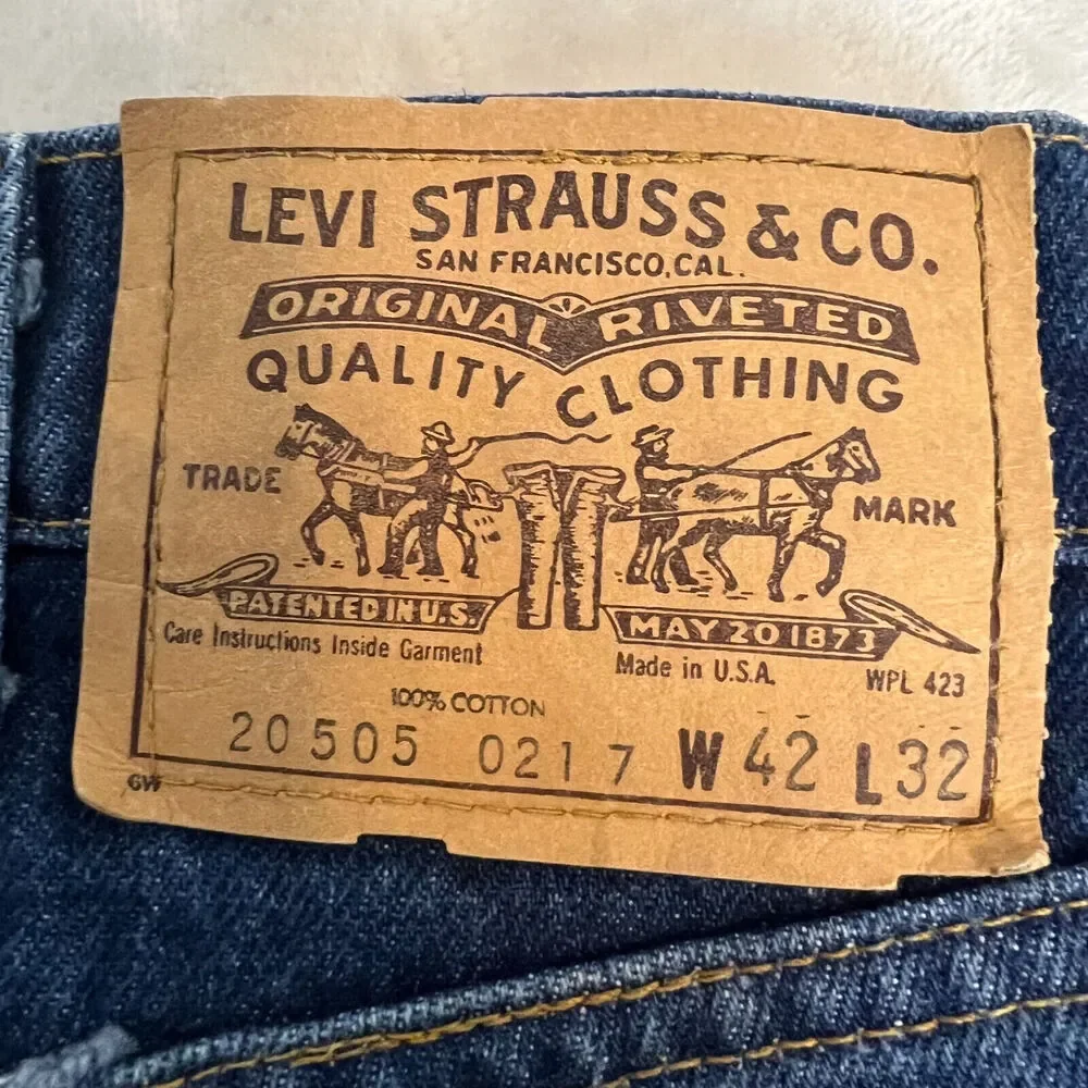 VTG Levis Jeans Mens 42x32 Dark Wash 20505 0217 USA Talon Zipper 80s‎ Orange Tab